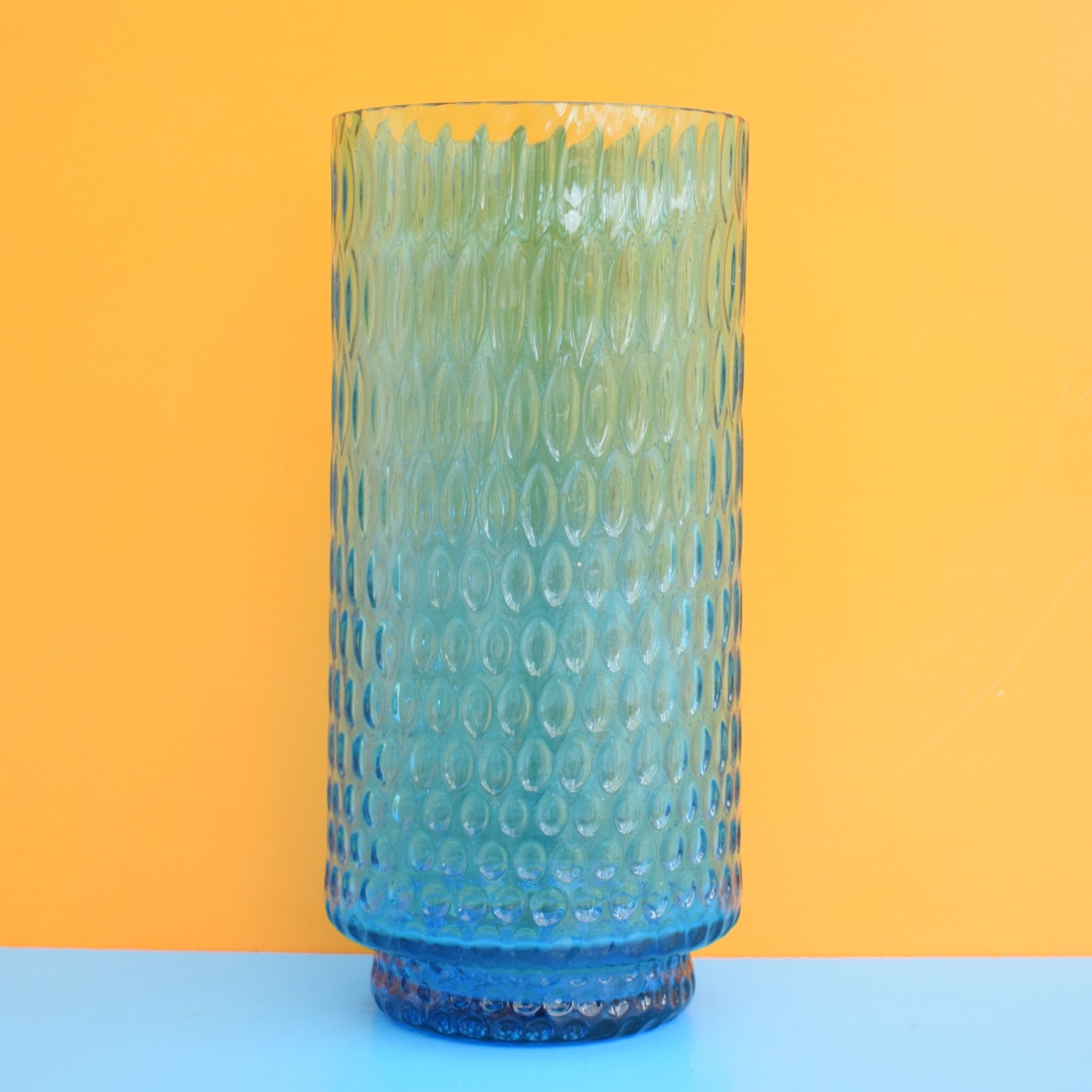 Vintage 1960s Optical Glass Vase - Blue by Vintage
