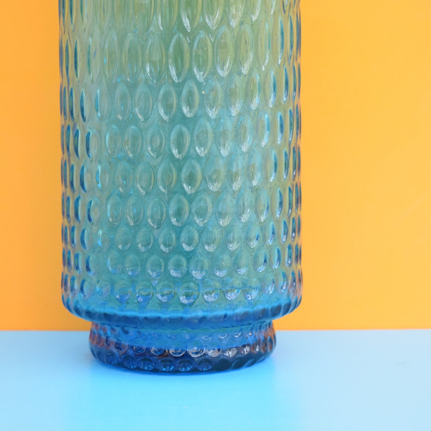 Vintage 1960s Optical Glass Vase - Blue by Vintage