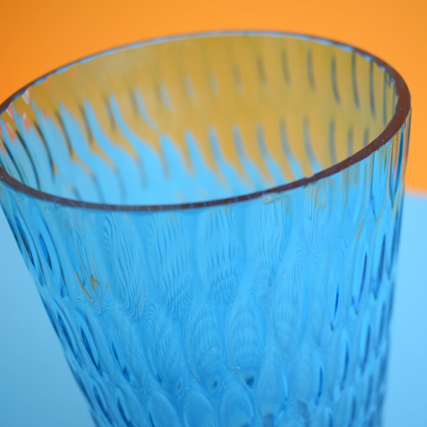 Vintage 1960s Optical Glass Vase - Blue by Vintage