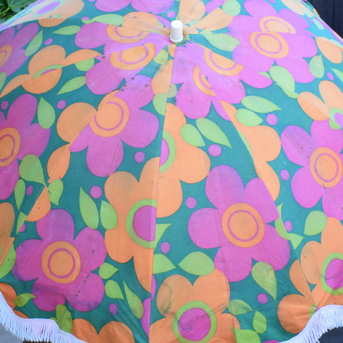 Vintage 1960s Rare Swedish Folding Garden Parasol - Flower Power - Pink