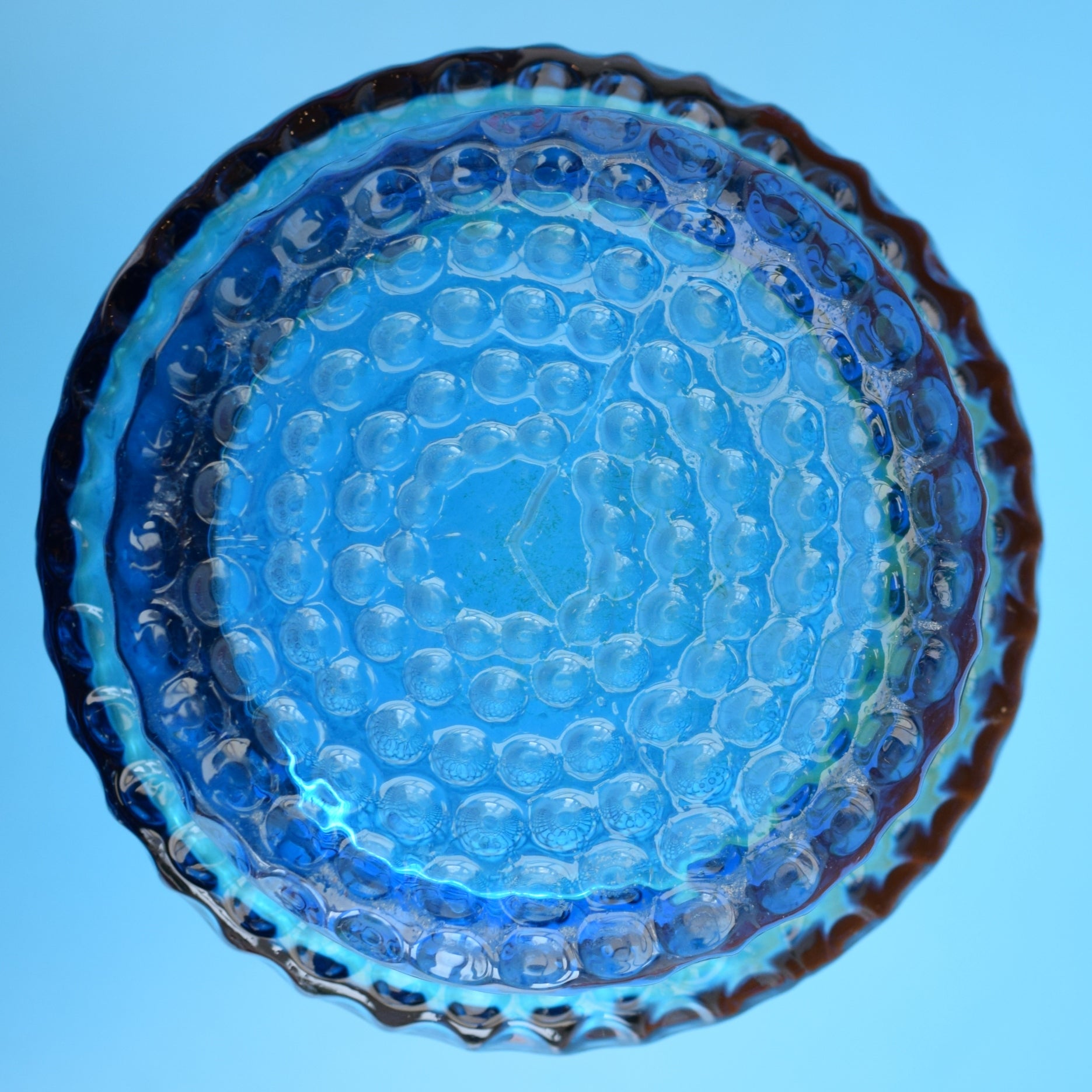 Vintage 1960s Optical Glass Vase - Blue by Vintage