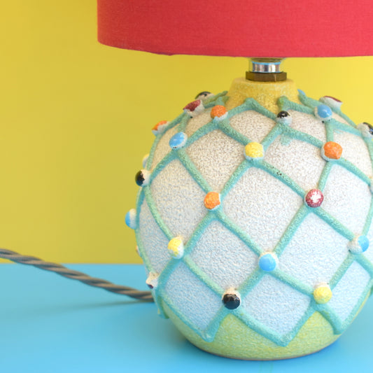 Vintage 1950s Italian Ceramic Ball Lamp Base - Fratelli Fanciullacci Lattice Design