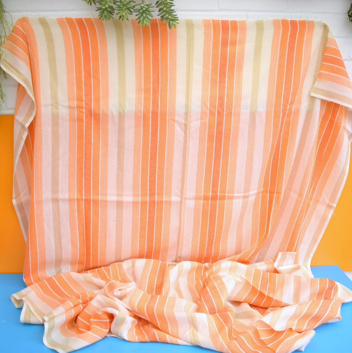 Vintage 1970s Open Weave Fabric - Orange Stripe