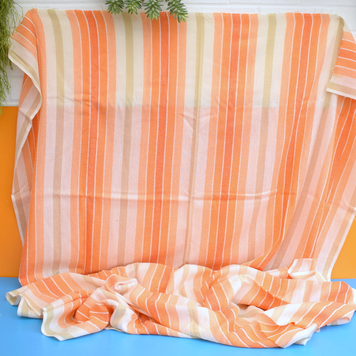 Vintage 1970s Open Weave Fabric - Orange Stripe
