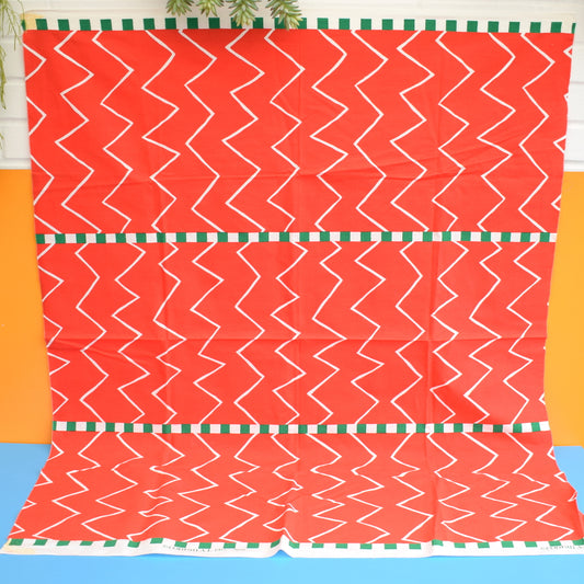 Vintage 1980s Cotton Fabric Pieces - Conran Zig Zag - Red by Pineapple Retro