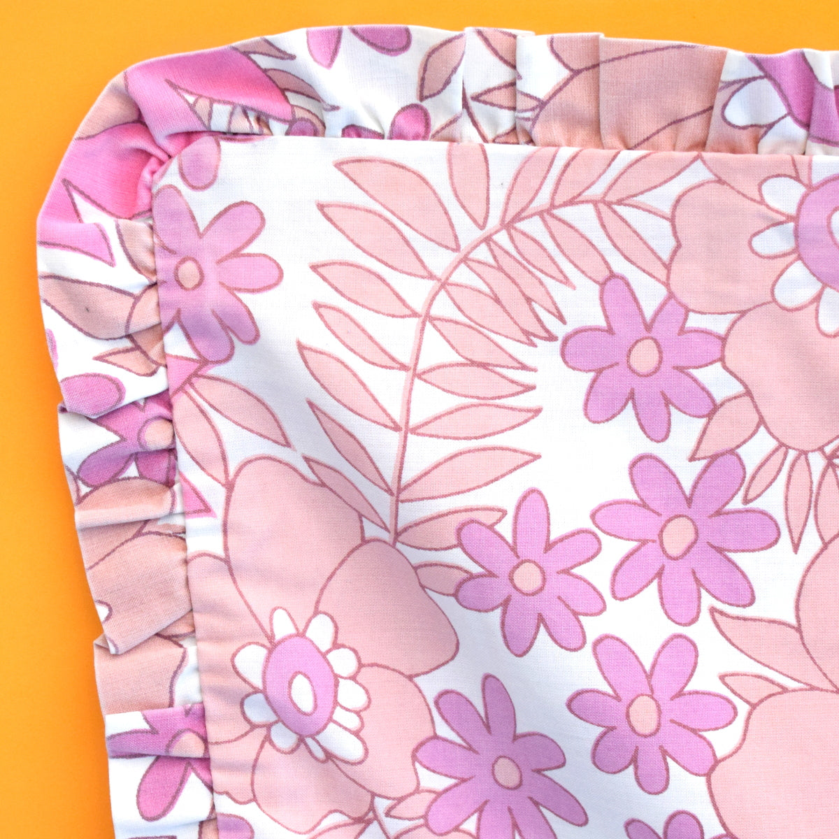 Vintage 1960s Single Pillowcase-  Flower Power - Pink