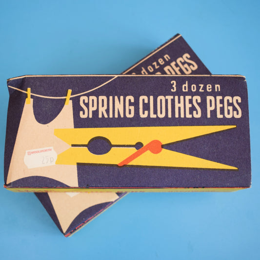 Vintage 1970s Wooden Clothes Pegs - Boxed by Vintage