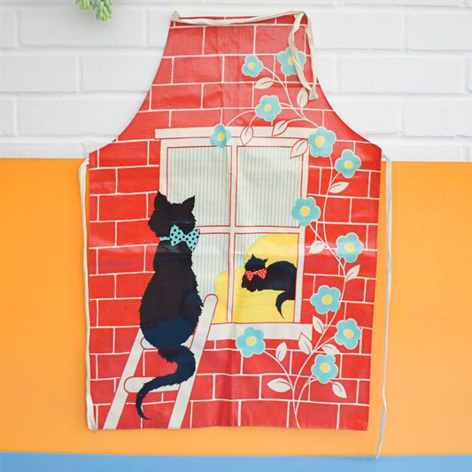 Vintage 1980s Full Apron - PVC - Cats by Pineapple Retro