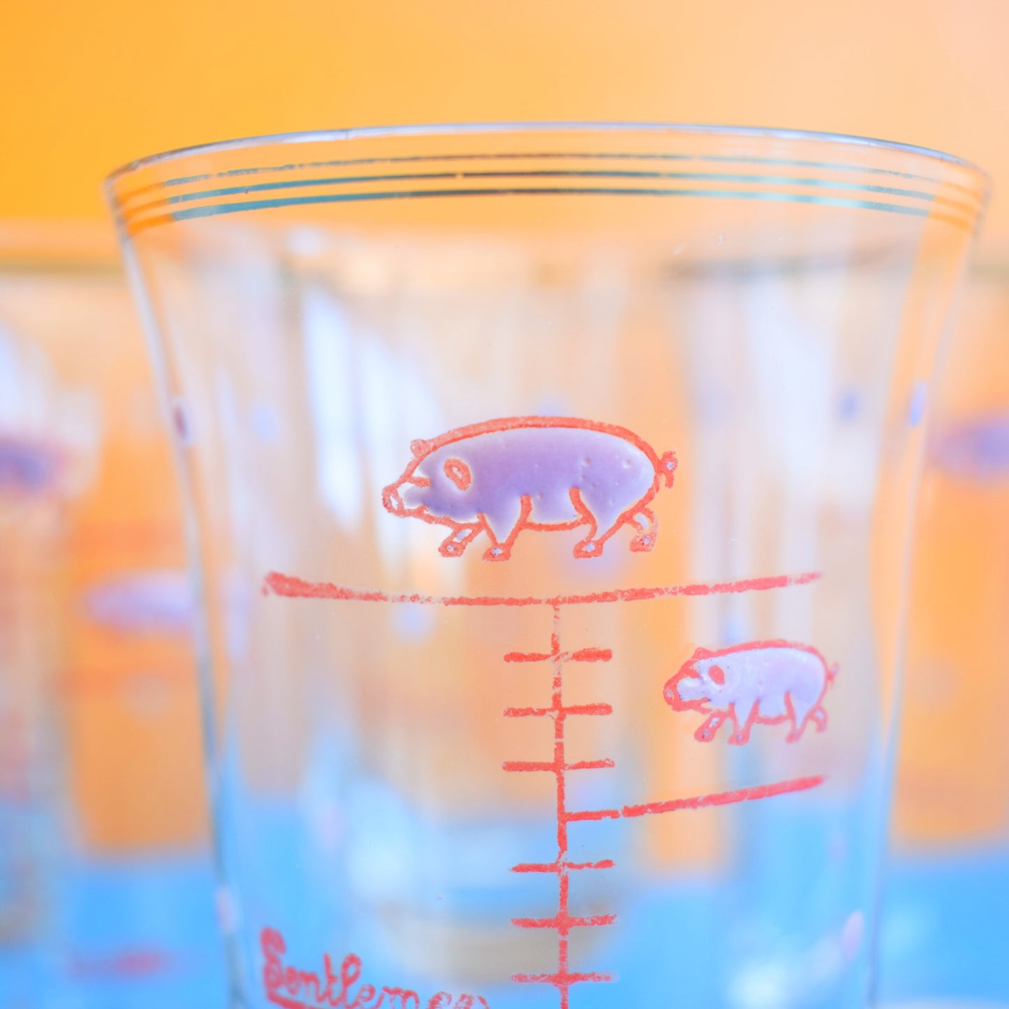 Vintage 1970s Cheeky Glasses- Enamel Pigs x 6