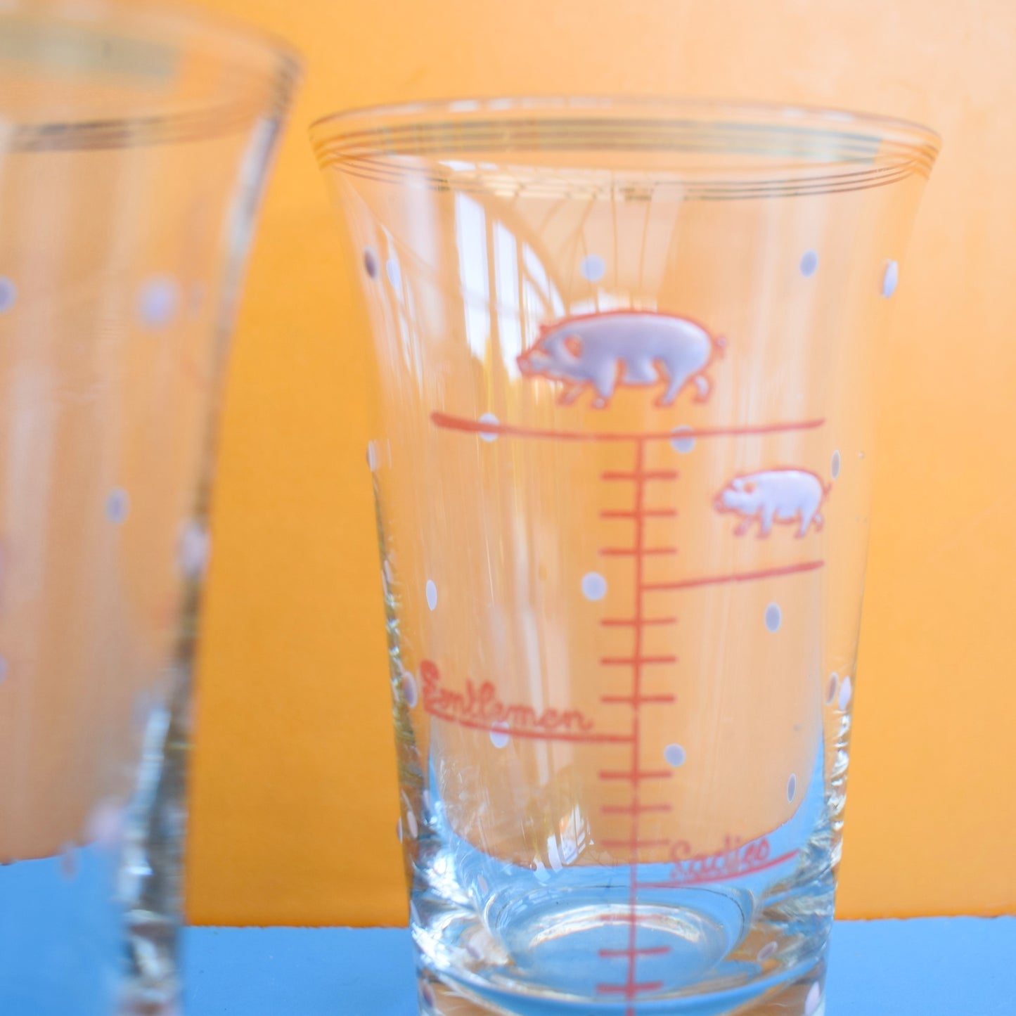 Vintage 1970s Cheeky Glasses- Enamel Pigs x 6