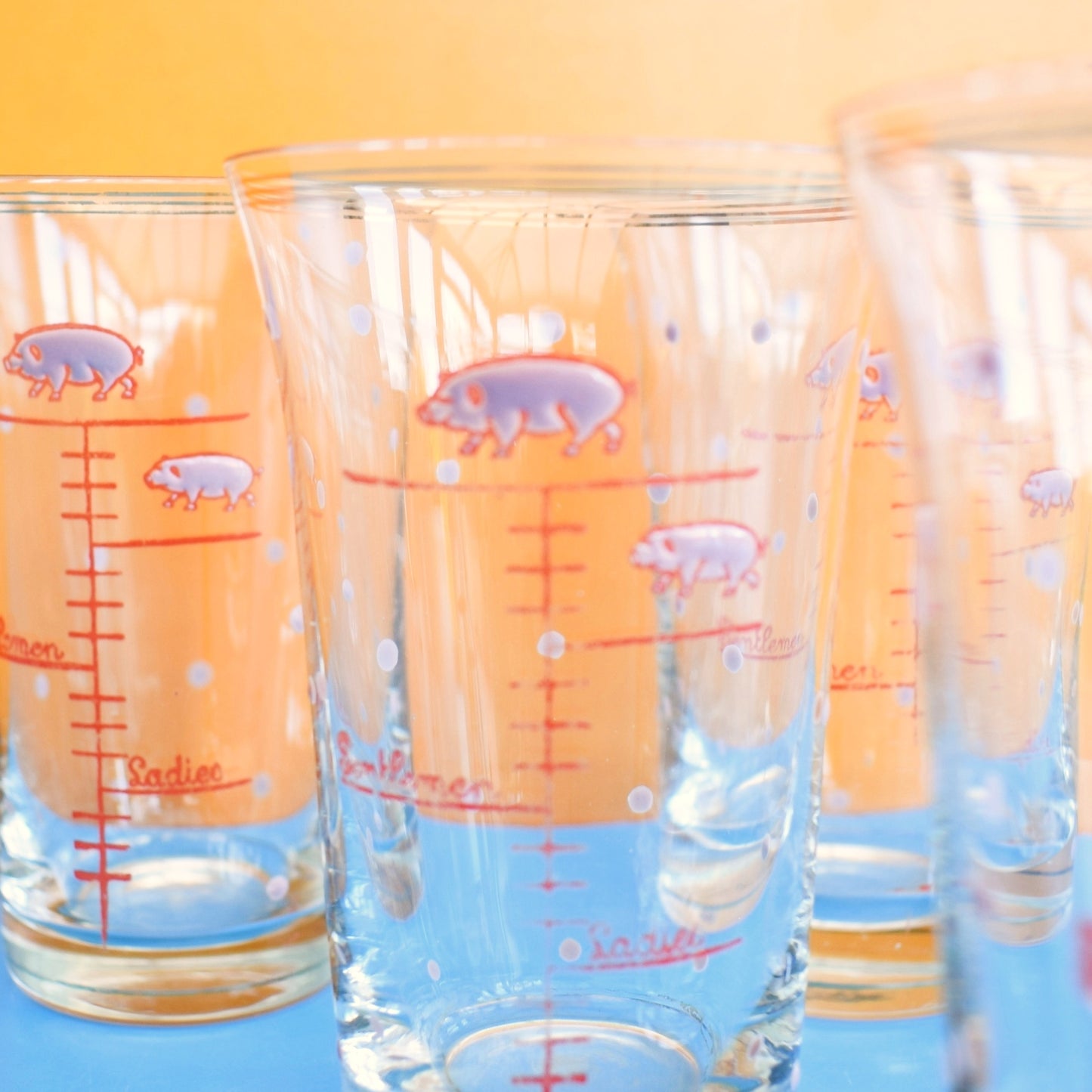 Vintage 1970s Cheeky Glasses- Enamel Pigs x 6