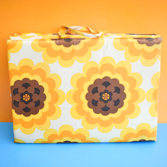 Vintage 1970s Folding Cushion - Yellow Flower by Vintage