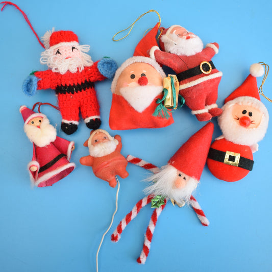 Vintage 1960s Kitsch Christmas Decorations x7 - Santa