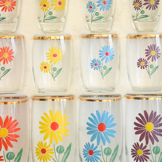 Vintage 1960s Glass Set - Boxed, Complete. Shot, Tot & Juice - Flower Power