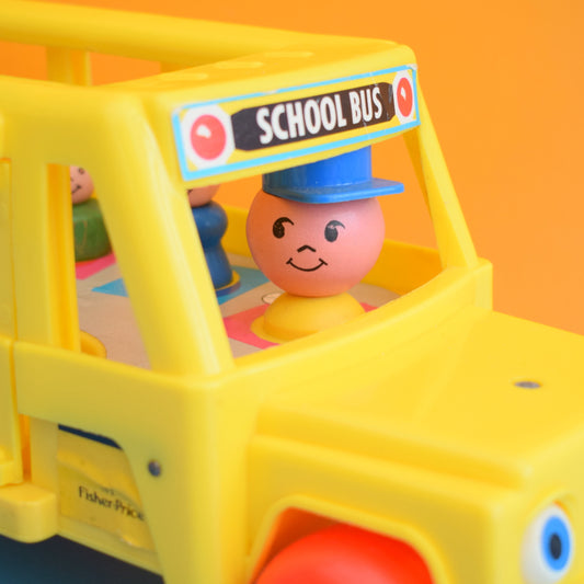 Vintage 1970s Fisher Price Big Yellow School Bus & People