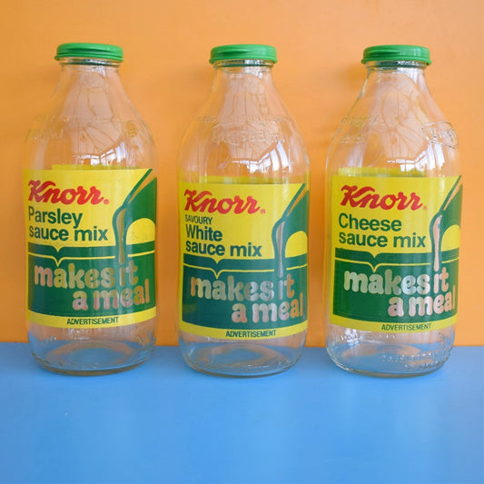 Vintage 1980s Glass Milk Bottles - Knorr - Reusable