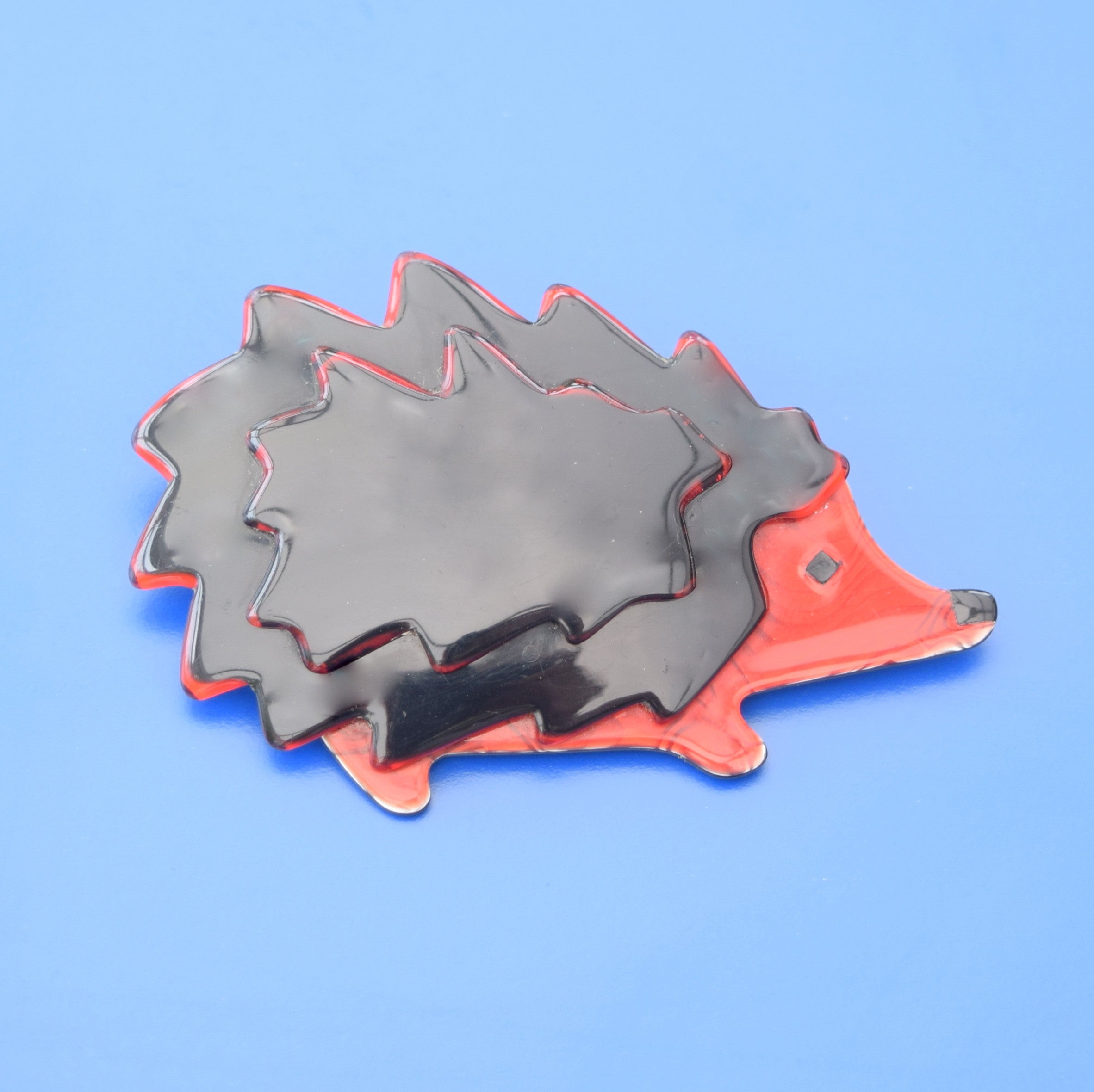 Vintage Lea Stein Plastic Hedgehog Brooch - Red & Black