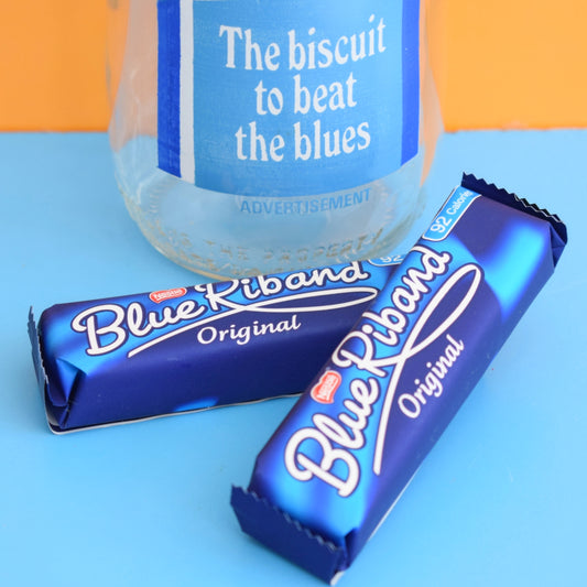 Vintage 1980s Glass Milk Bottle - Blue Riband by Pineapple Retro