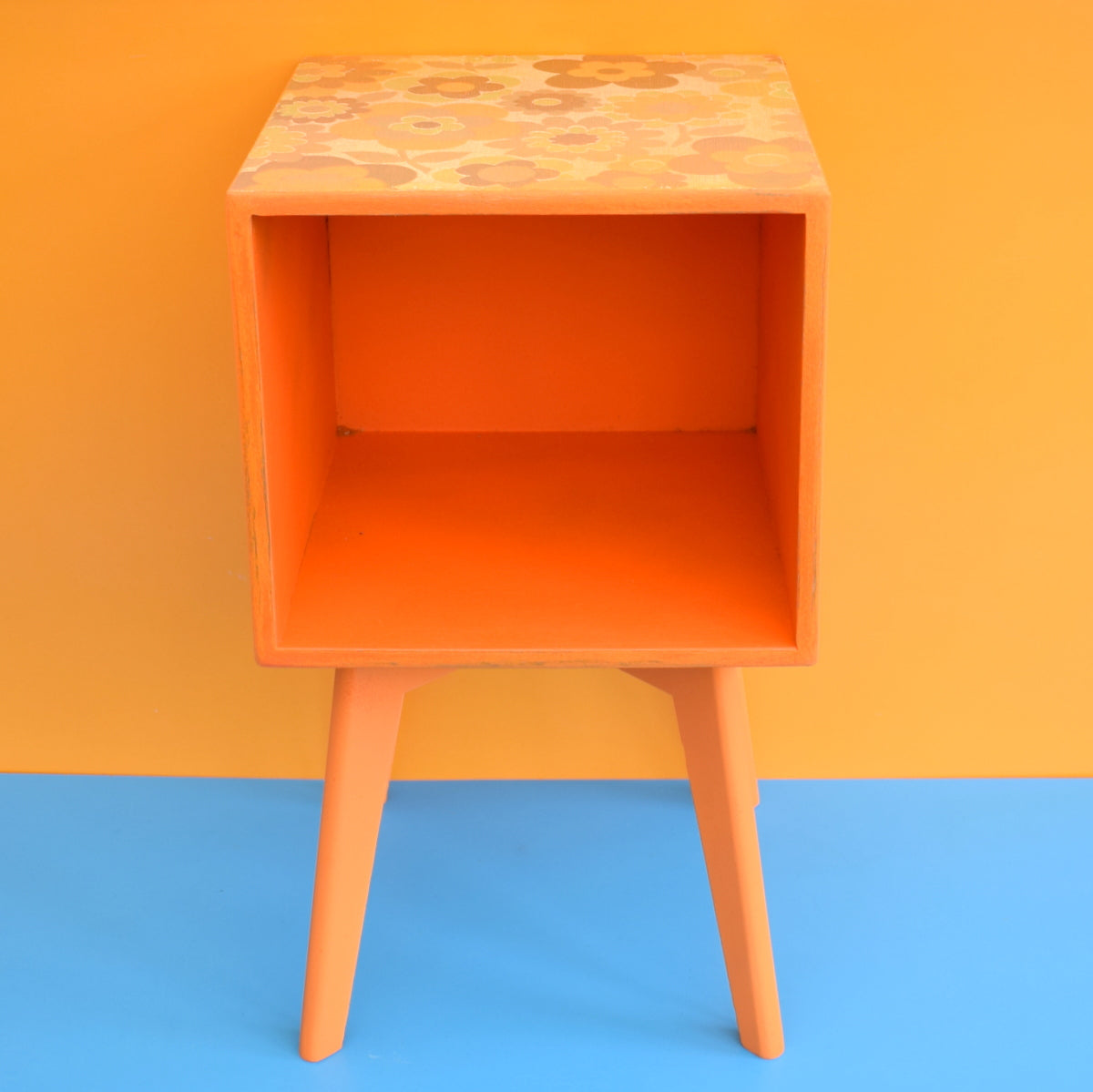 Vintage 1960s Bedside / Lamp Table - Orange Flower Power