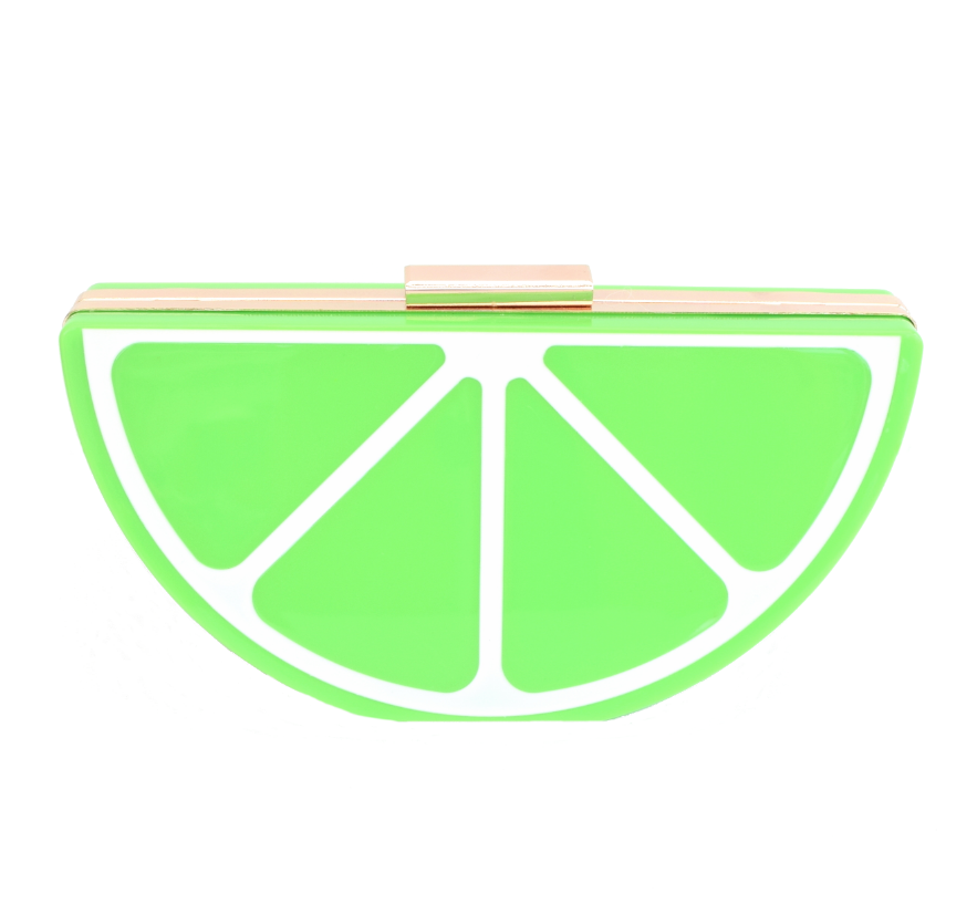 Retro Clutch Bag - Acrylic Lime Fruit Slice, Green