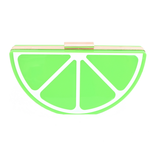 Retro Clutch Bag - Acrylic Lime Fruit Slice, Green