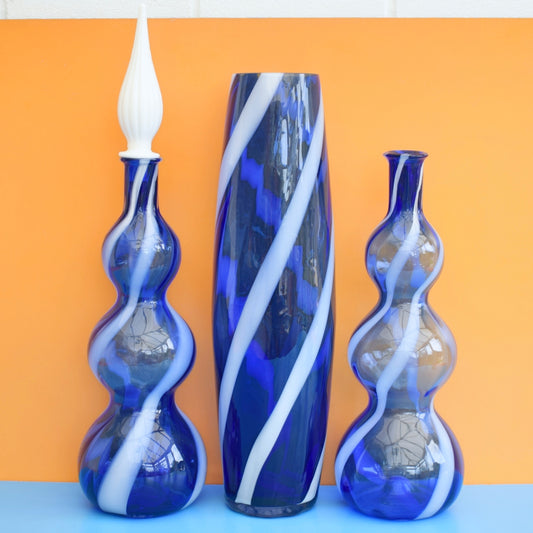 Vintage 1960s Italian Alrose Glass - Blue & White