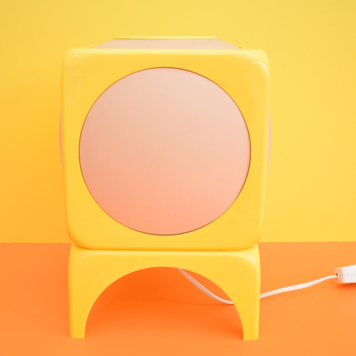 Vintage 1970s Rare Plastic Cube Lamp - Swedish - Lemon Yellow