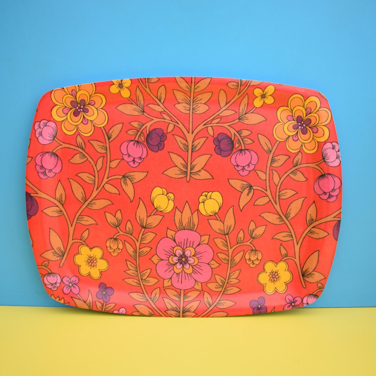 Vintage 1960s Flower Power Thetford Tray - Red