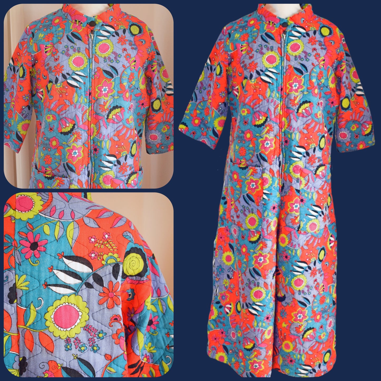Vintage 1970s Padded Jumpsuit - Psychedelic Print - Uk 14 by Pineapple Retro