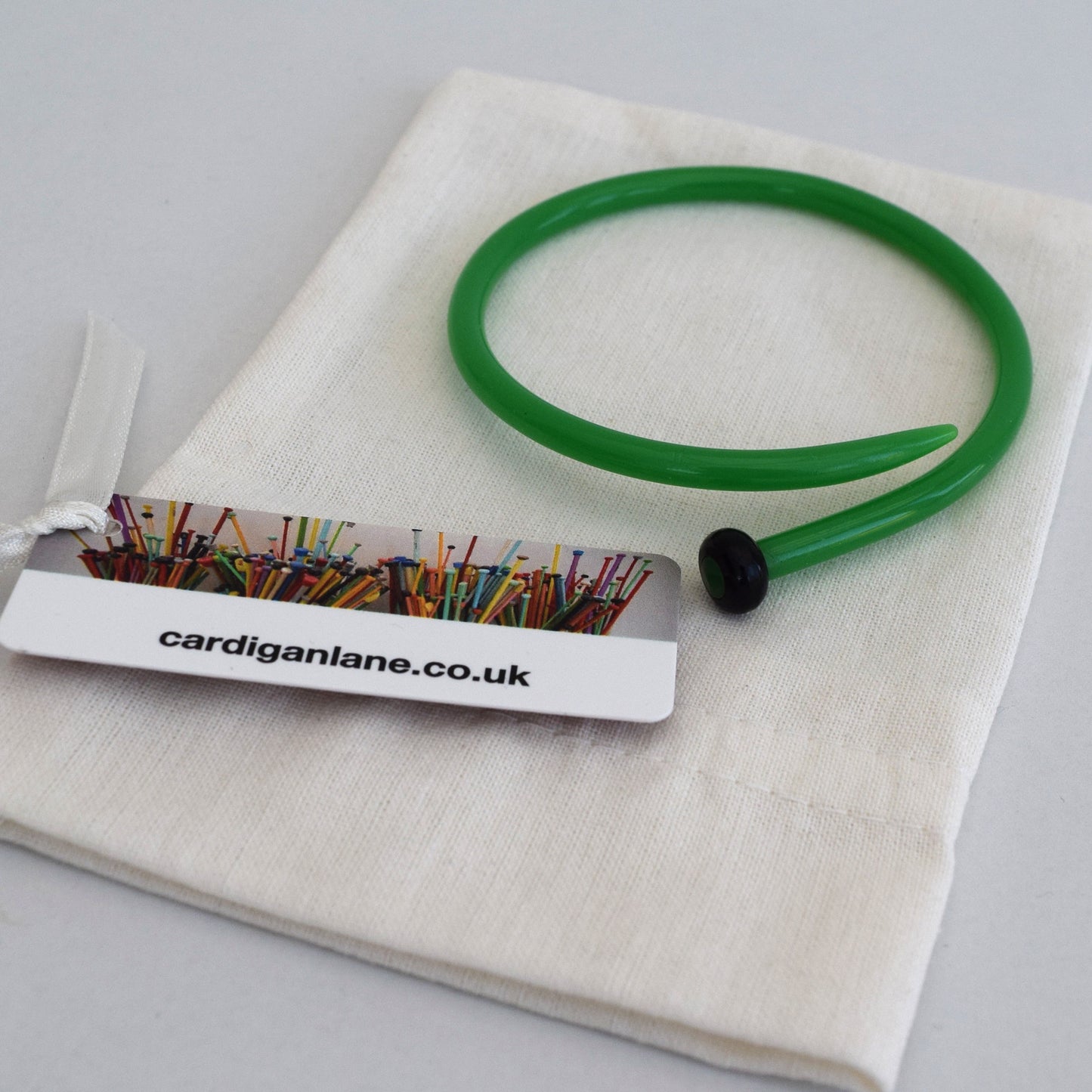 Retro Bangle by Cardigan Lane- Knitting Needle, Green / Black End With Gift Bag