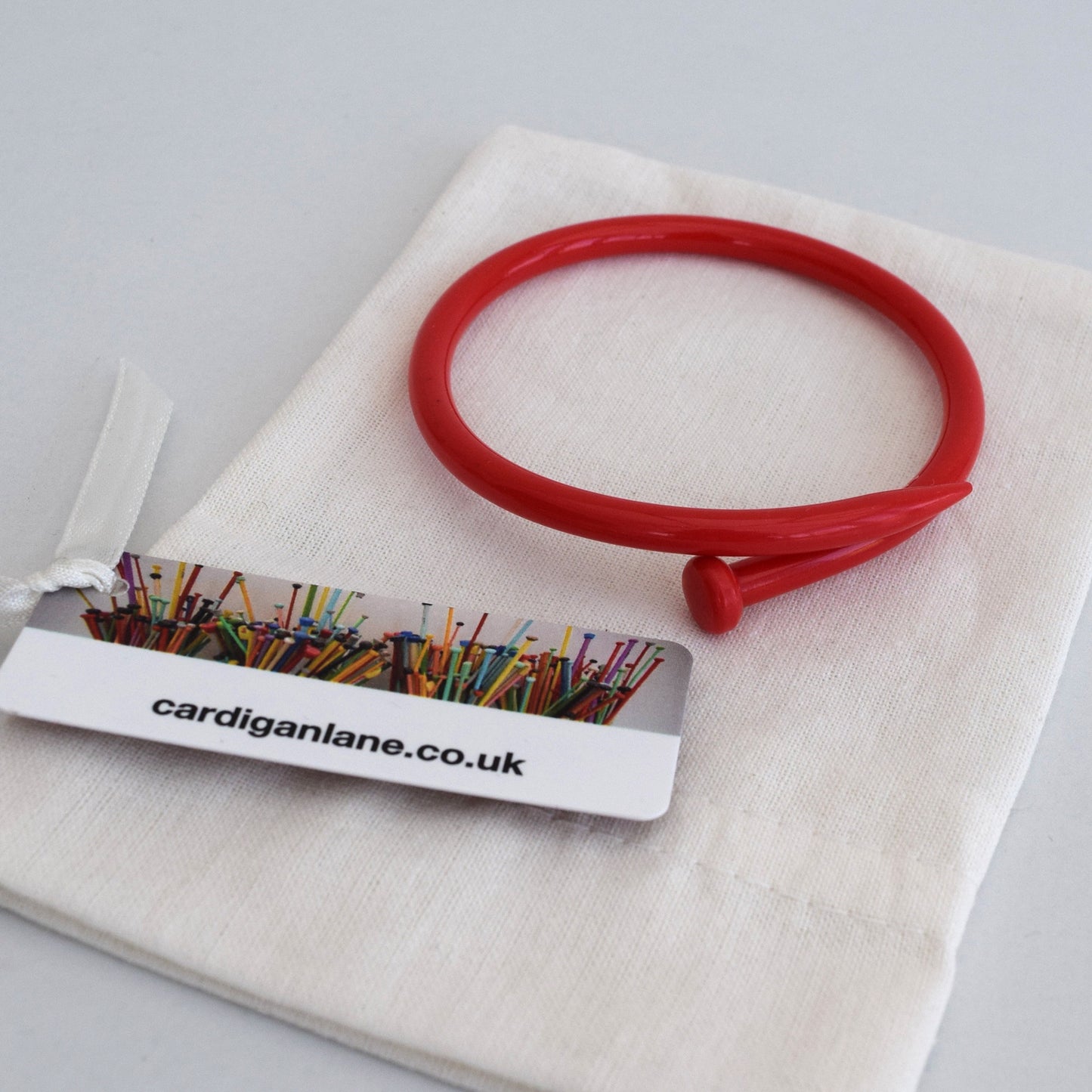 Retro Bangle by Cardigan Lane - Knitting Needle, Thin Red With Gift Bag