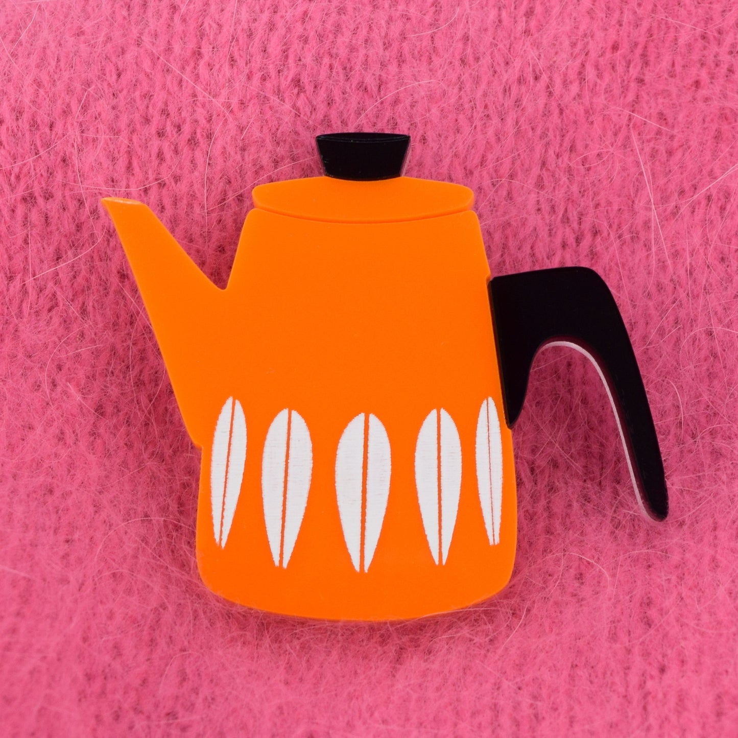 Retro Acrylic Brooch - Cathrineholm Style Coffee Pot Design, Orange