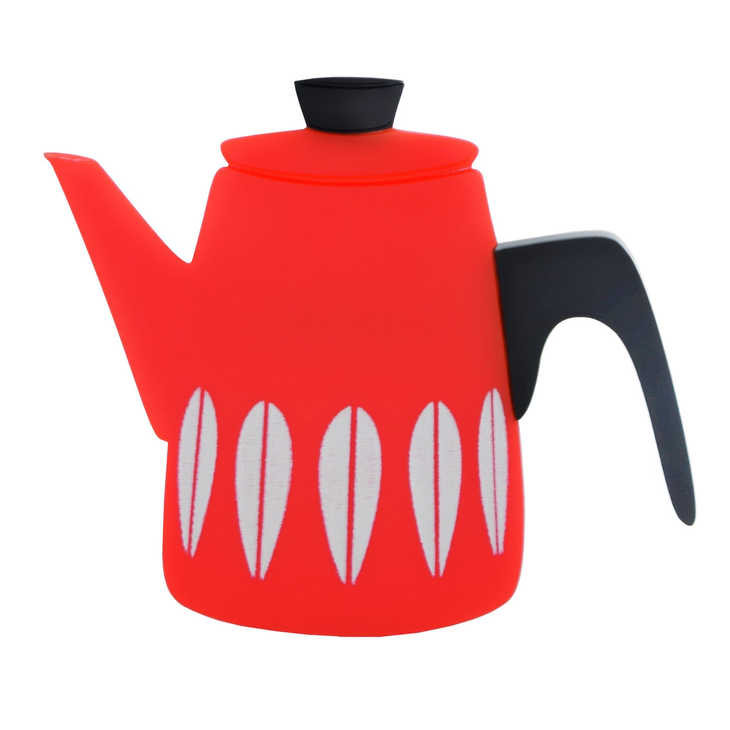 Retro Acrylic Brooch - Cathrineholm Style Coffee Pot Design, Red