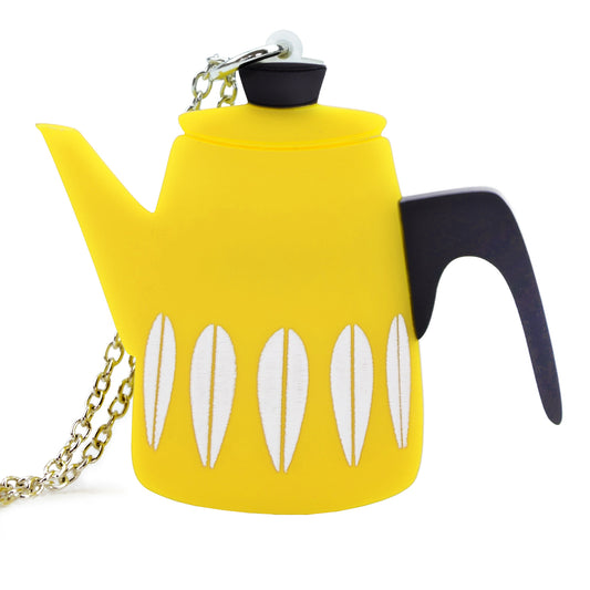 Retro Acrylic Necklace - Cathrineholm Style Coffee Pot Design, Yellow