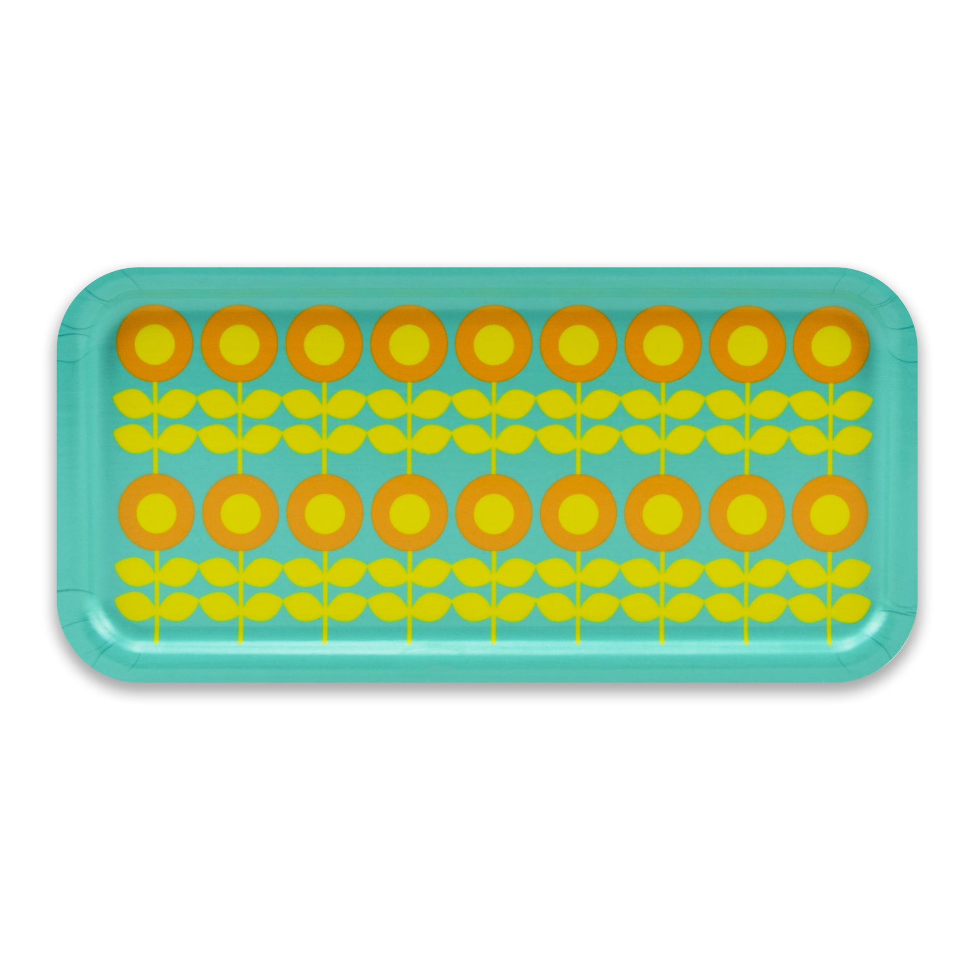 Retro Bamboo Tray - Swedish by Floryd - Retro Flower Design, Green & Orange