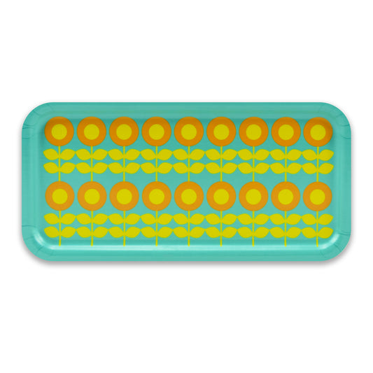 Retro Bamboo Tray - Swedish by Floryd - Retro Flower Design, Green & Orange