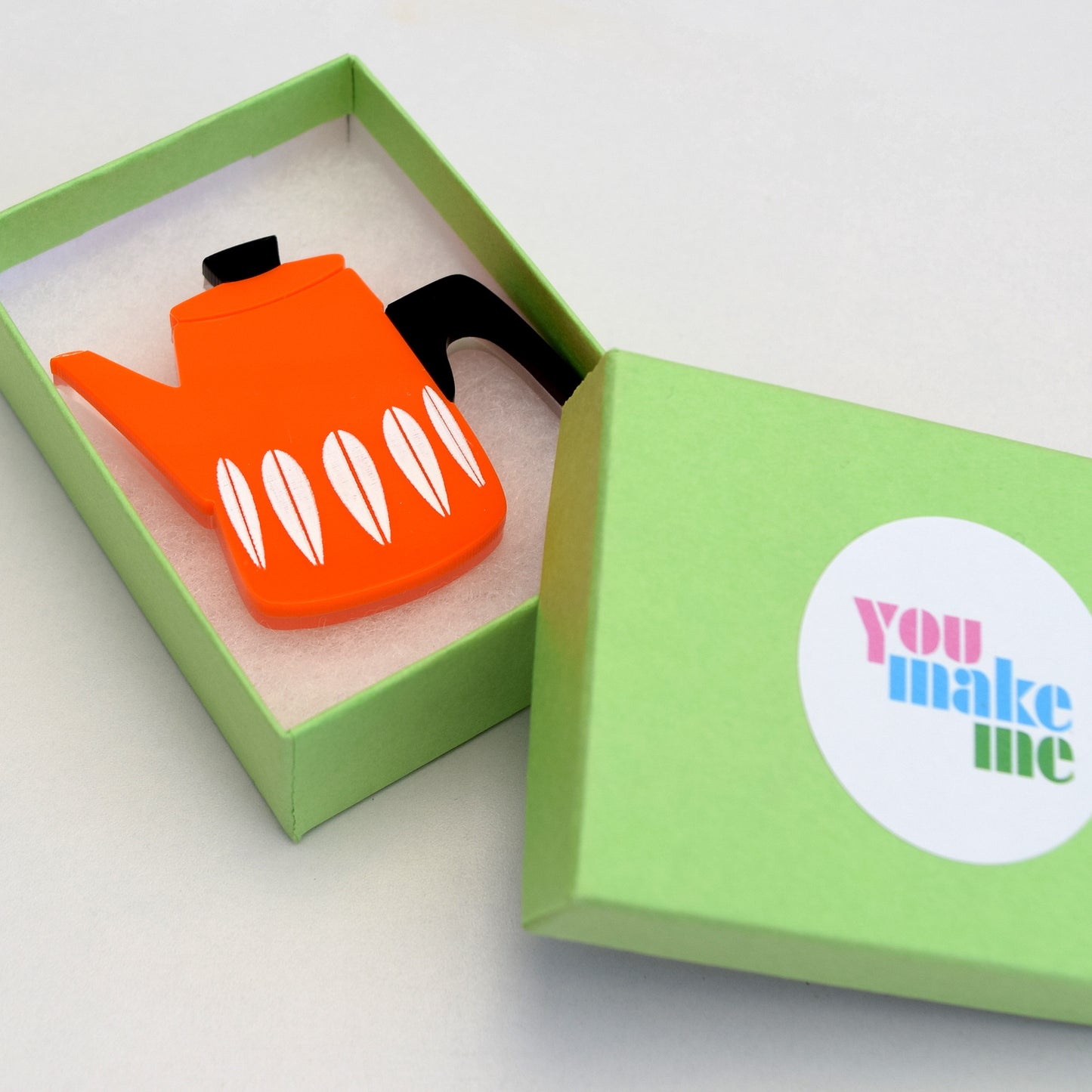 Retro Acrylic Brooch - Cathrineholm Style Coffee Pot Design, Orange