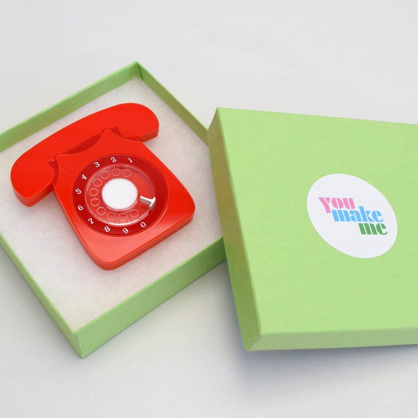 Retro Acrylic Brooch - GPO Style Telephone Design, Red