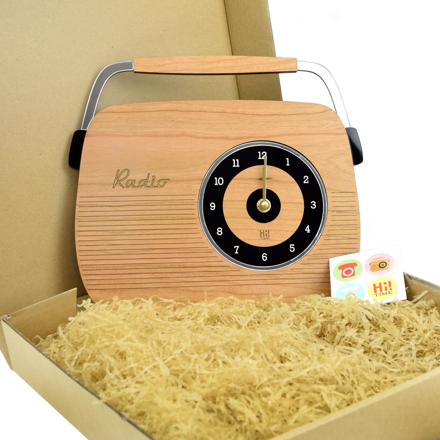 Retro Wooden Clock - Radio Design, Cherry Wood - Packaging