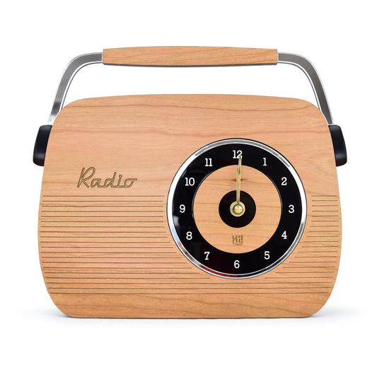 Retro Wooden Clock - Radio Design, Cherry Wood