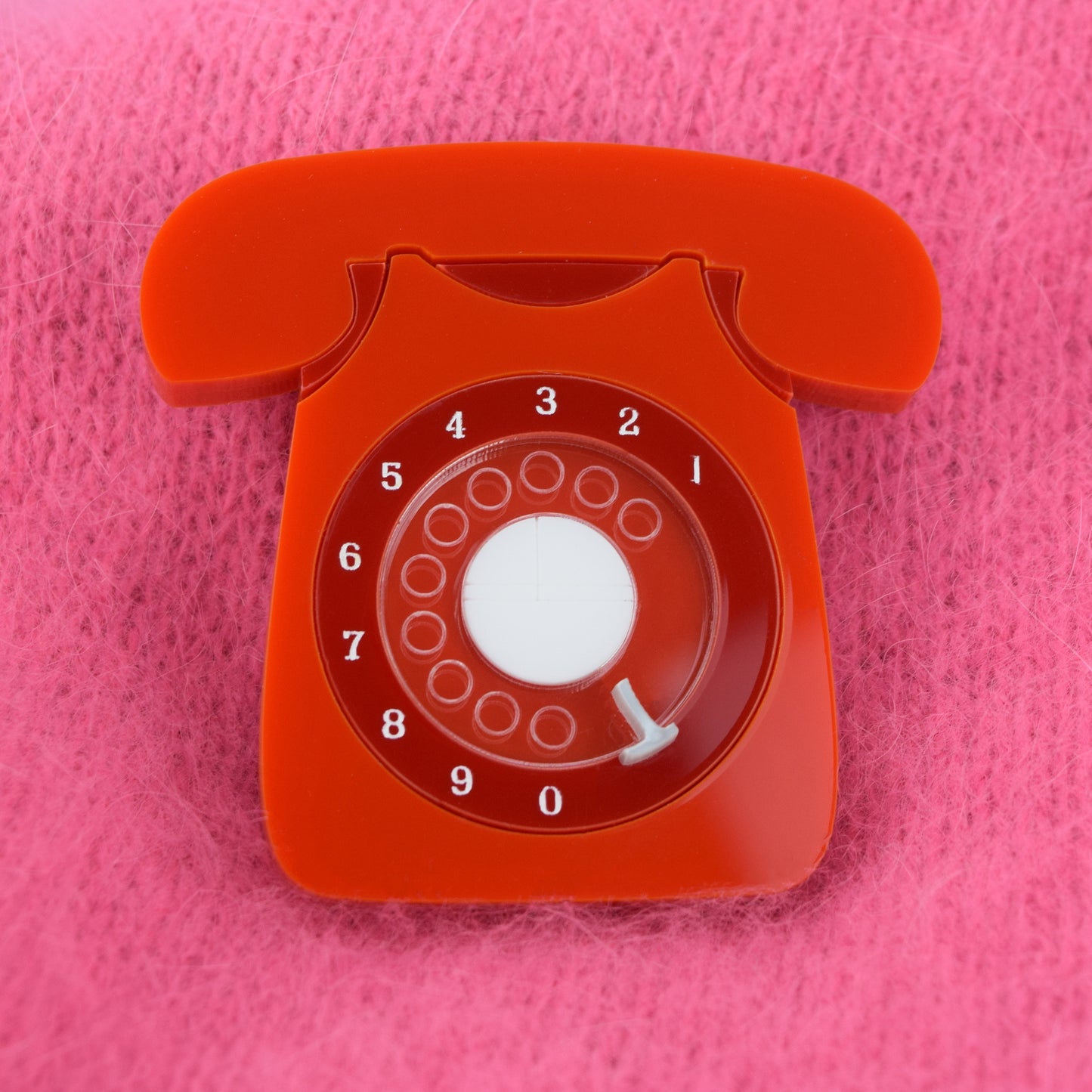 Retro Acrylic Brooch - GPO Style Telephone Design, Red