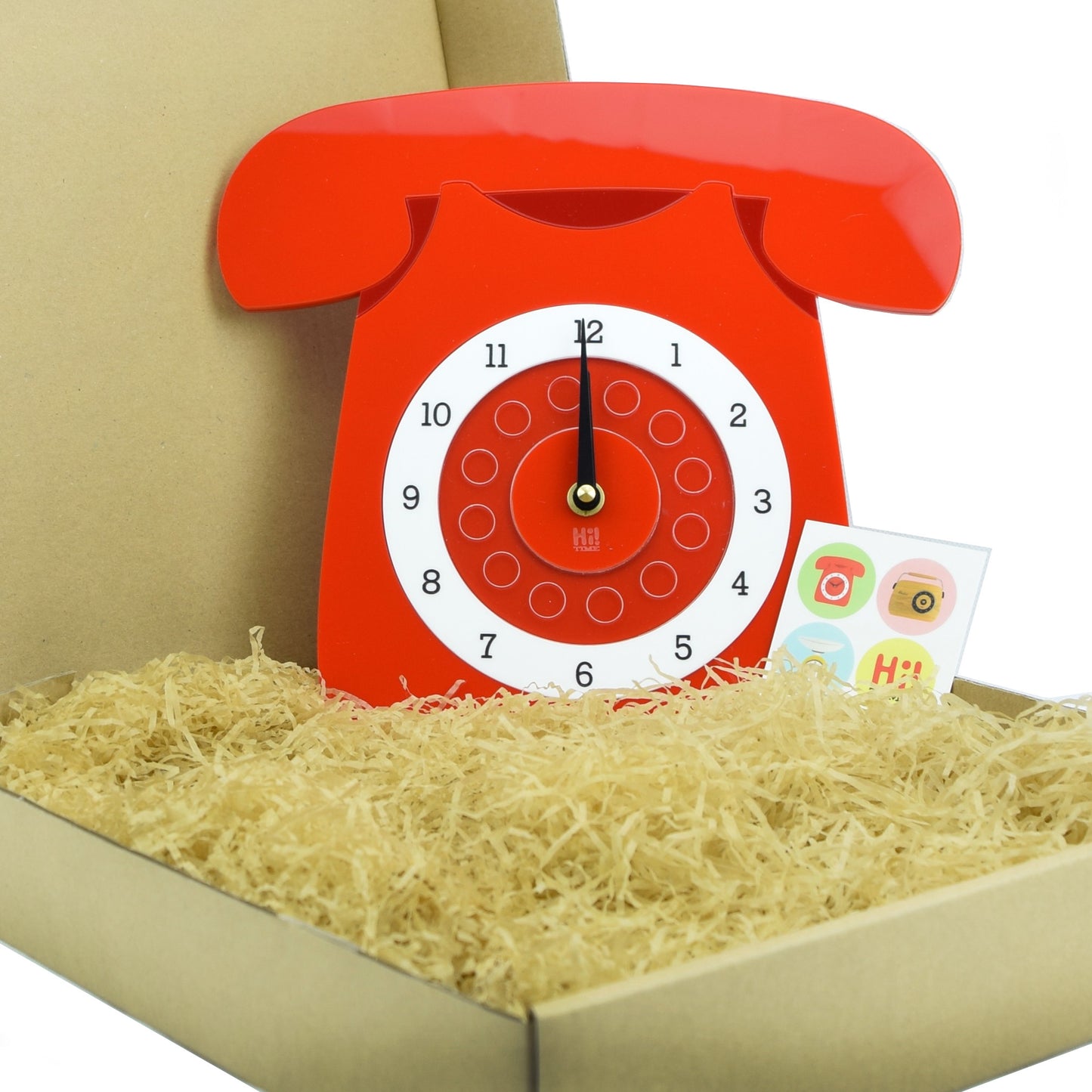 Retro Acrylic Clock - Iconic GPO Style Telephone Design Packaging, Red