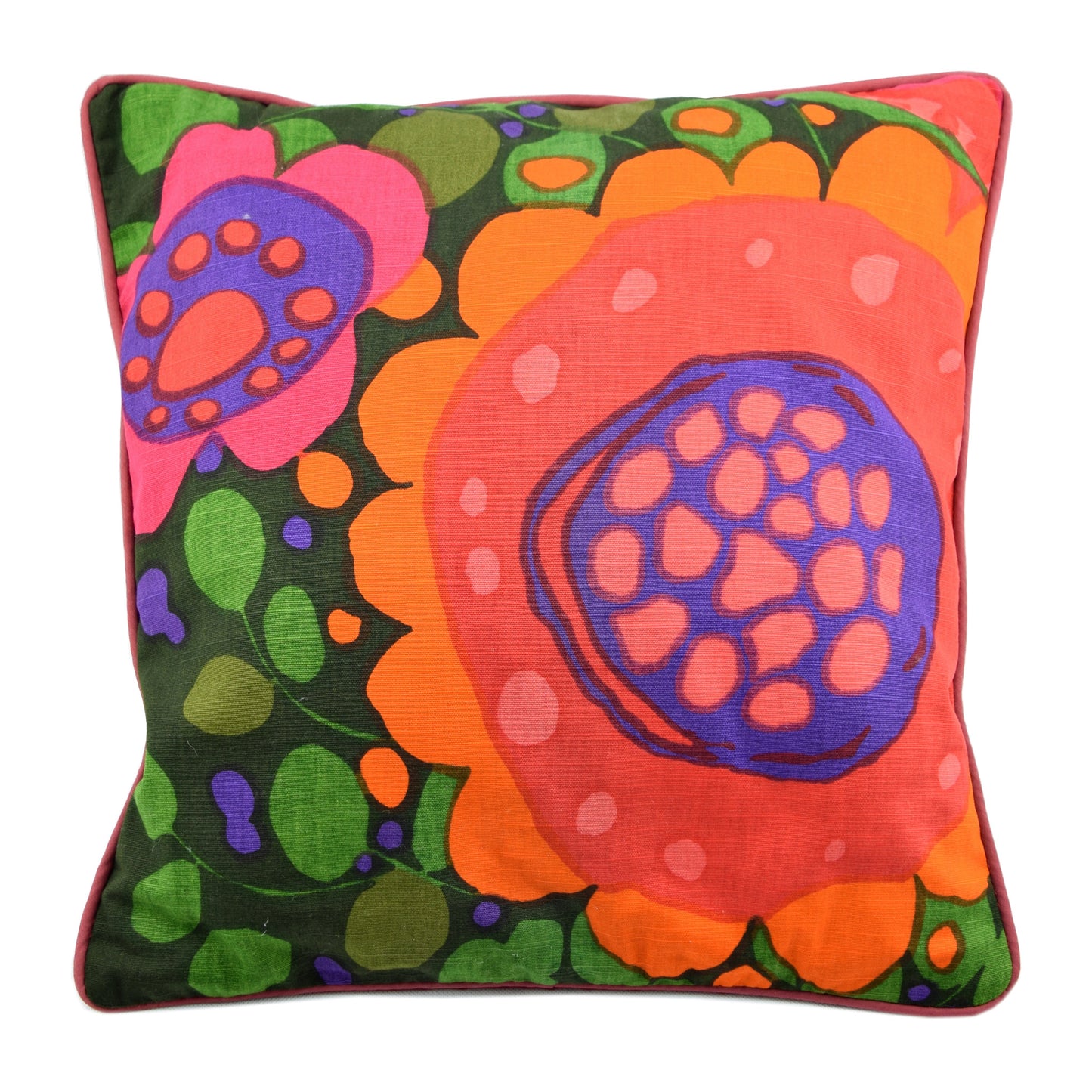 Vintage 1960s Cushion - Swedish by Saini Salonen for Boras - Flower Ekero Design, Orange & Green
