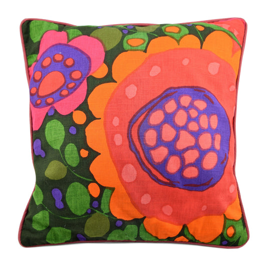 Vintage 1960s Cushion - Swedish by Saini Salonen for Boras - Flower Ekero Design, Orange & Green